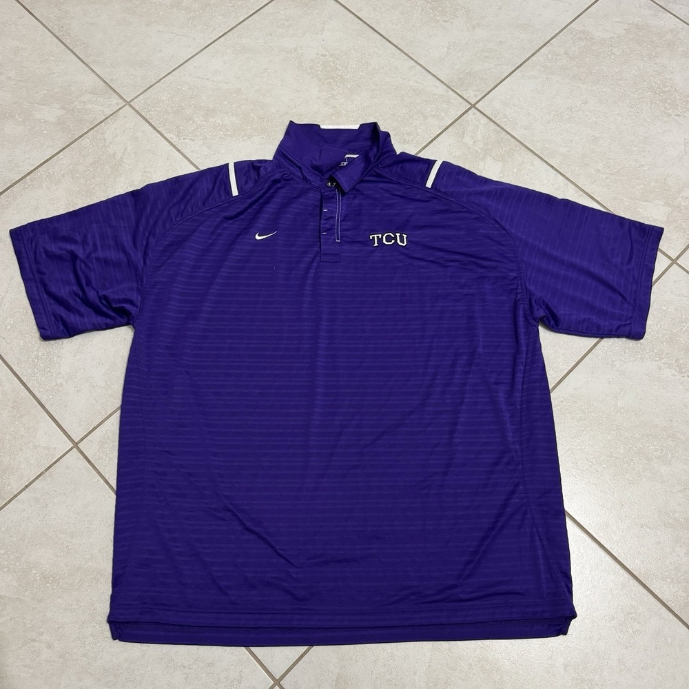 TCU Horned Frogs Polo Shirt Mens 2XL Nike Purple College Performance Stretch